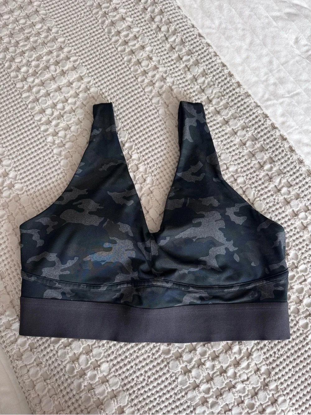 Fabletics Black & Charcoal Camo V-Back Sports Bra